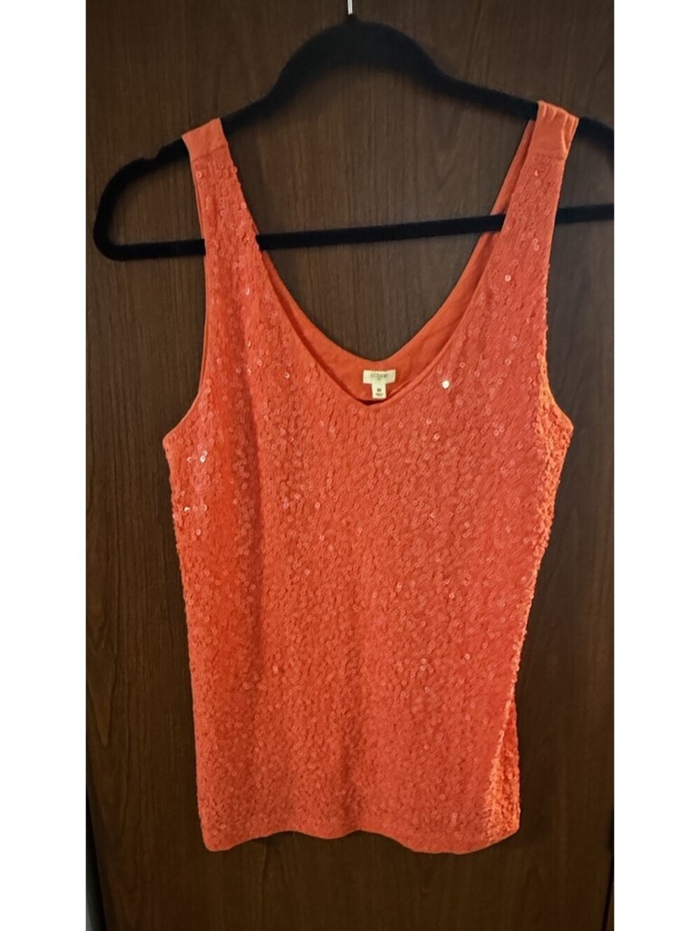 J.Crew Coral Sequin Front Tank Top Medium 100% Cotton Sleeveless Party